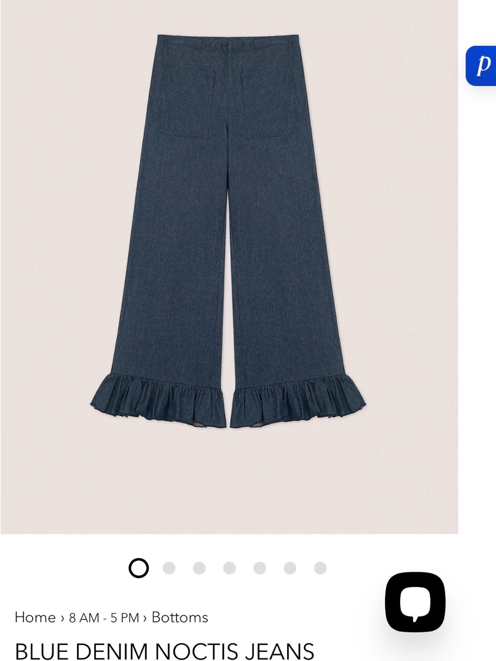 Blue Denim Ruffle-Hem Wide Leg Jeans